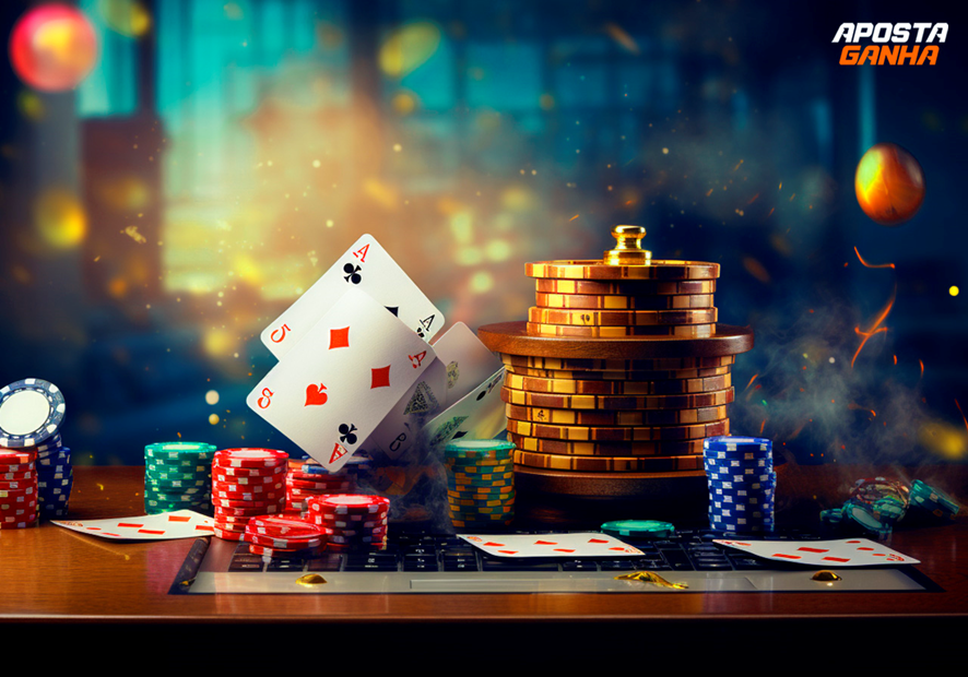 Cartas de baralho e fichas de poker da Aposta Ganha
